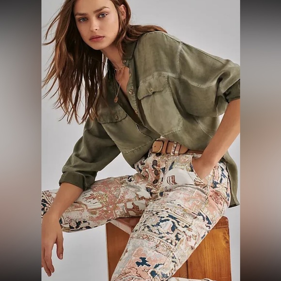 Anthropologie The Wanderer Utility Pants Tapestry Pattern Button Fly Size 27 - Picture 4 of 15